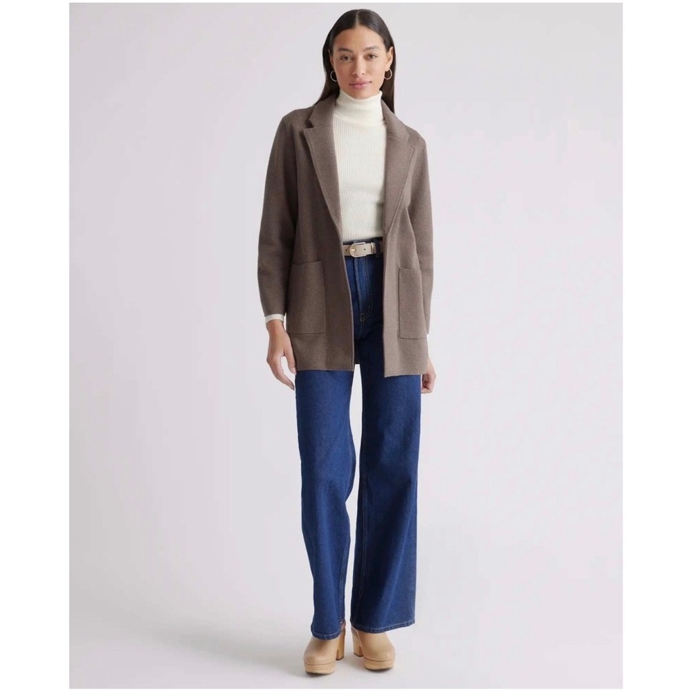 NWT Quince Organic Cotton Knit Blazer S Heather Brown Cardigan Jacket minimalist
